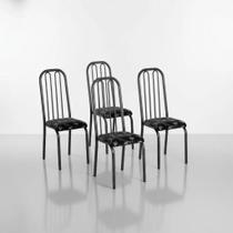 Kit com 4 Cadeiras Tubulares de Aço Craquelado Montreal Assento Preto Floral Kit com 4 Cadeiras Tubulares de Aço Craquelado Montreal Assento Preto Floral