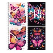 Kit com 4 Cadernos Universitário Espiral Tilibra com 80 Folhas Pautadas Bloom Feminino Escolar Aula