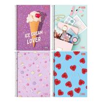 Kit com 4 Cadernos Universitário Espiral Tilibra com 80 Folhas Pautadas Vibe Feminino Escolar Aula Kit com 4 Cadernos Universitário Espiral Tilibra com 80 Folhas Pautadas Vibe Feminino Escolar Aula