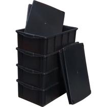 Kit com 4 caixas 39 litros modelo 013 preta com tampa