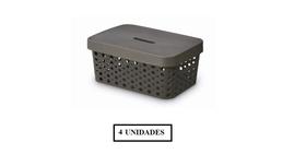 Kit com 4 caixas organizadoras 4,5l c/ tampa marron - 513