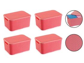 Kit Com 4 Caixas Organizadoras com tampa Rattan 3,5 Litros Monte Libano Kit Com 4 Caixas Organizadoras com tampa Rattan 3,5 Litros Monte Libano