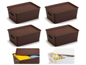 Kit com 4 caixas Organizadoras Rattan com Tampa de 6,5 litros - Plasnorthon