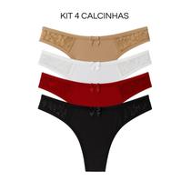 Kit com 4 Calcinhas Fio Duplo em Microfibra e Renda Dy Any Conforto e Delicadeza Kit com 4 Calcinhas Fio Duplo em Microfibra e Renda Dy Any Conforto e Delicadeza