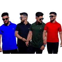 Kit Com 4 Camisa Gola Polo Punho Bordado Fio 30.1 100% Algodão (Cores Variadas)