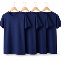 Kit com 4 Camisetas Básicas Azul Marinho em Poliviscose