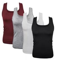 Kit Com 4 Camisetas Regatas Alça Larga Feminina Viscolycra Tamanho:PCor:Colorido Kit Com 4 Camisetas Regatas Alça Larga Feminina Viscolycra Tamanho:PCor:Colorido