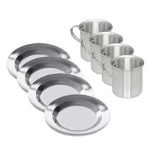 Kit Com 4 Canecas e 4 Pratos de Alumínio