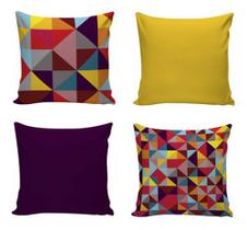 Kit Com 4 Capas Almofadas Decorativas Amarelo/Roxo