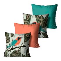 Kit com 4 Capas Almofadas Mdecore Passaro Coloridas 45X45 Kit com 4 Capas Almofadas Mdecore Passaro Coloridas 45X45