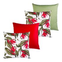 Kit com 4 capas de almofada 45x45 flor vermelha