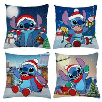 Kit com 4 Capas de Almofada Decorativa Lilo Stitch Natalinas 45x45