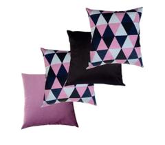 Kit com 4 capas de almofadas 45x45 geométrico rosa