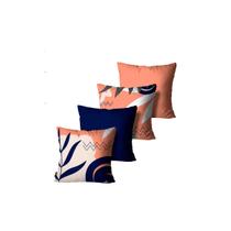 Kit com 4 Capas de Almofadas Abstrata Peach e Blue Mdecore Kit com 4 Capas de Almofadas Abstrata Peach e Blue Mdecore