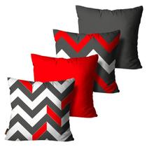 Kit com 4 Capas de Almofadas Chevron Vermelho 45x45