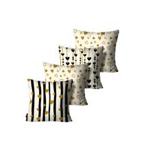 Kit com 4 Capas de Almofadas Decorativas Corações Off White