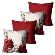 Kit com 4 Capas de Almofadas Decorativas Dália Bege e Vermelho 45x45 Kit com 4 Capas de Almofadas Decorativas Dália Bege e Vermelho 45x45