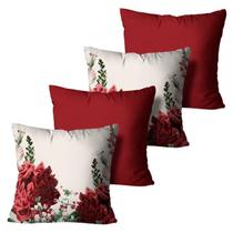 Kit com 4 Capas de Almofadas Decorativas Dália Bege e Vermelho 45x45