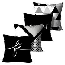 Kit com 4 Capas de Almofadas Decorativas Fé Preto e Branco 45x45