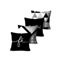 Kit com 4 Capas de Almofadas Decorativas Fé Preto e Branco - 45x45cm