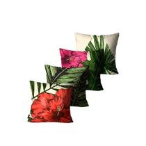 Kit com 4 Capas de Almofadas Decorativas Flor Vermelha