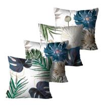 Kit com 4 Capas de Almofadas Decorativas Floral Verde e Azul - 45x45 Kit com 4 Capas de Almofadas Decorativas Floral Verde e Azul - 45x45