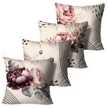 Kit com 4 Capas de Almofadas Decorativas Flores Pretas