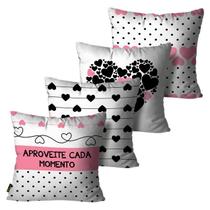 Kit com 4 Capas de Almofadas Decorativas Frase Rosa 45x45