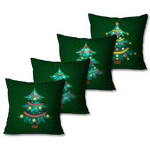 Kit com 4 Capas de Almofadas Decorativas Natal Pinheiros Verde