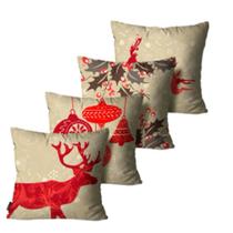 Kit com 4 Capas de Almofadas Decorativas Natal Rena Bege