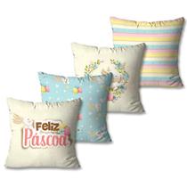 Kit com 4 Capas de Almofadas Decorativas Páscoa Azul e Amarelo