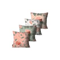 Kit com 4 Capas de Almofadas Decorativas Rosas Verde Salmão