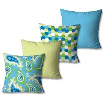 Kit com 4 Capas de Almofadas Decorativas Vírgula Azul e Verde