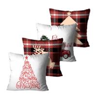 Kit com 4 Capas de Almofadas Feliz Natal Branco e Bordo