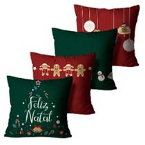Kit Com 4 Capas de Almofadas Feliz Natal Verde e Bordo