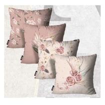 Kit Com 4 Capas de Almofadas Floral Bege Rose 45x45cm