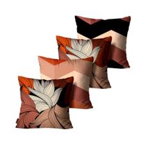Kit Com 4 Capas de Almofadas Folhas Abstratas Terracota Kit Com 4 Capas de Almofadas Folhas Abstratas Terracota