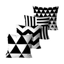 Kit com 4 Capas de Almofadas Geometrica Preto e Branco 45X45