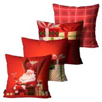 Kit com 4 Capas de Almofadas Natalina Papai Noel Vermelha