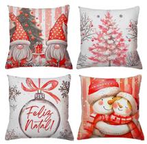 Kit com 4 Capas de Almofadas Natalinas Papai Noel Natal - Santos Enxovais