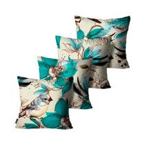 Kit com 4 Capas de Almofadas Pássaros Bege 45x45
