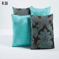 Kit Com 4 Capas Para Almofadas Decorativas De Sofa Azul e Marrom