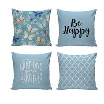 Kit com 4 Capas para Almofadas Decorativas de Sofá Borboleta Azul