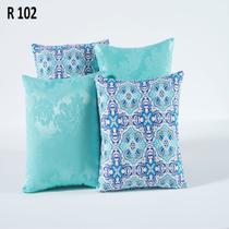 Kit com 4 Capas para Almofadas Decorativas De Sofa com Zíper - Azul Claro