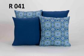 Kit com 4 Capas para Almofadas Decorativas De Sofa com Zíper - Azul / Estampada
