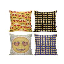 Kit com 4 Capas para Almofadas Decorativas de Sofá Emoticons
