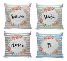 Kit Com 4 Capas Para Almofadas Decorativas De Sofá Gratidão/Vida