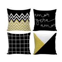 Kit com 4 Capas para Almofadas Decorativas de Sofá Preto e Amarelo