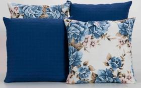 Kit com 4 Capas Para Almofadas Decorativas Estampa Flores Azuis