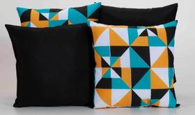 Kit com 4 Capas Para Almofadas Decorativas Estampa Preta com Geométrico Colorido